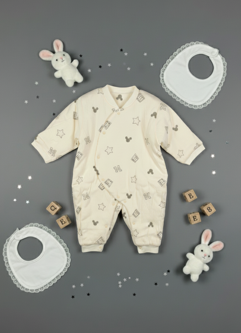 Cream Star & Mouse Print Jumpsuit