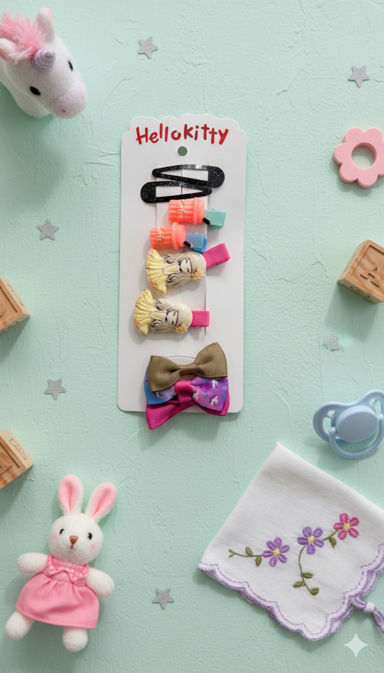 Assorted Children's Hair Clips and Bows Flat Lay