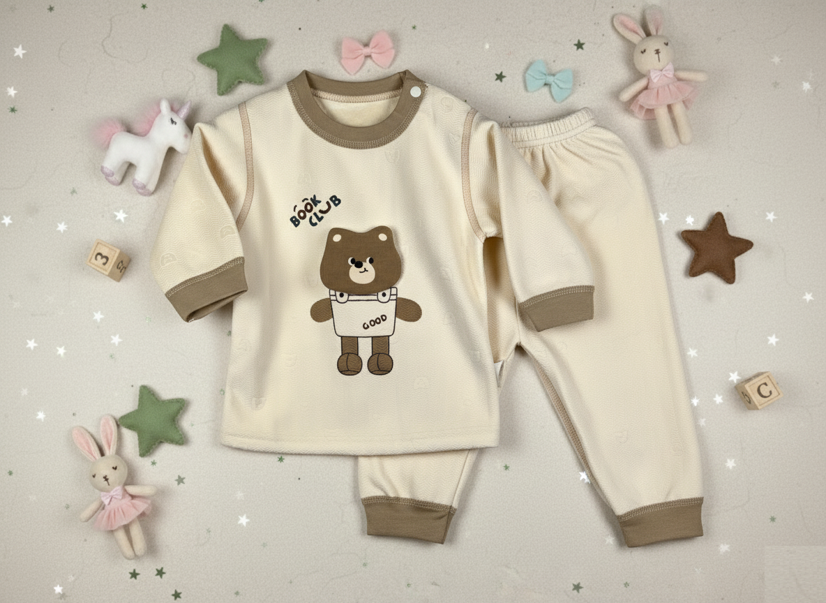 'Book Club' Bear Suit Cream & Brown 2-Piece Set