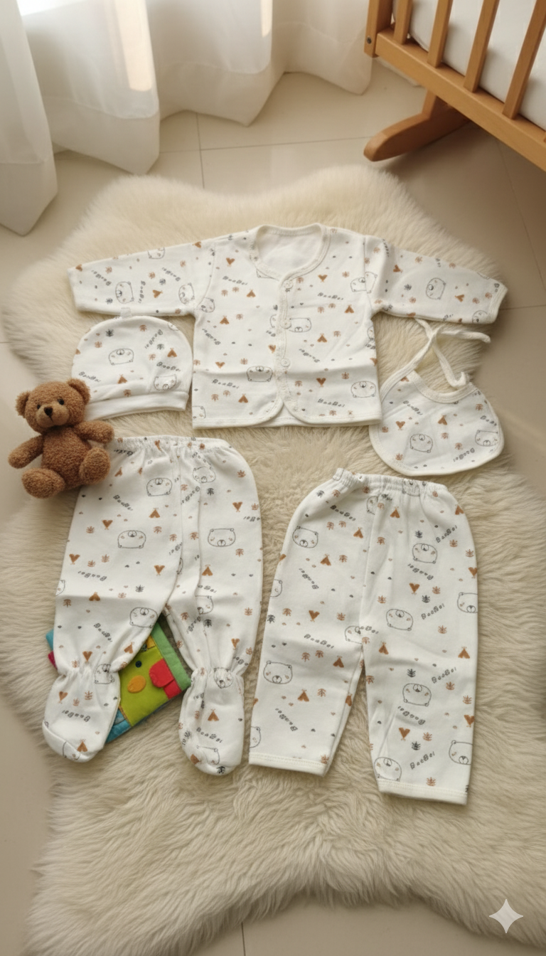 5-Piece Newborn Baby Layette Set with Bear Print