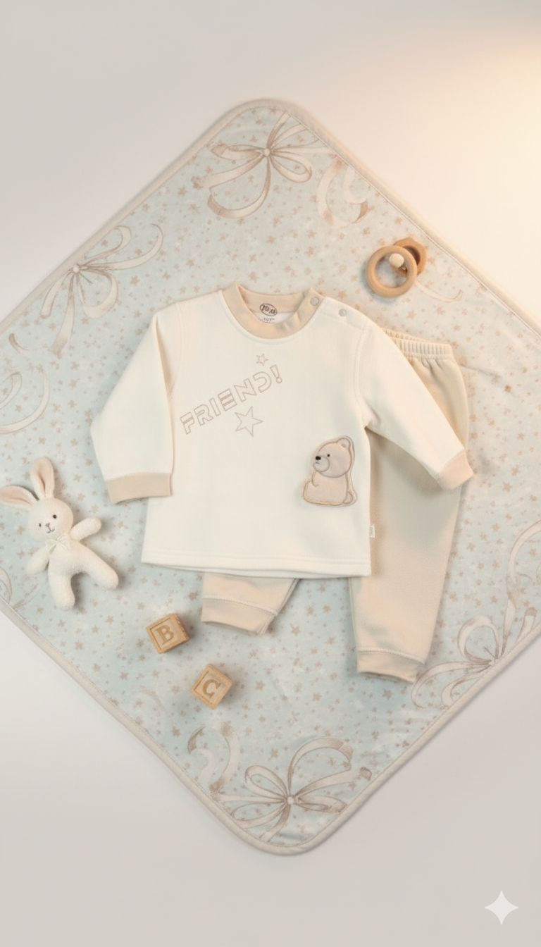 Baby 'Friend!' Bear Appliqué Suit 2-Piece Set