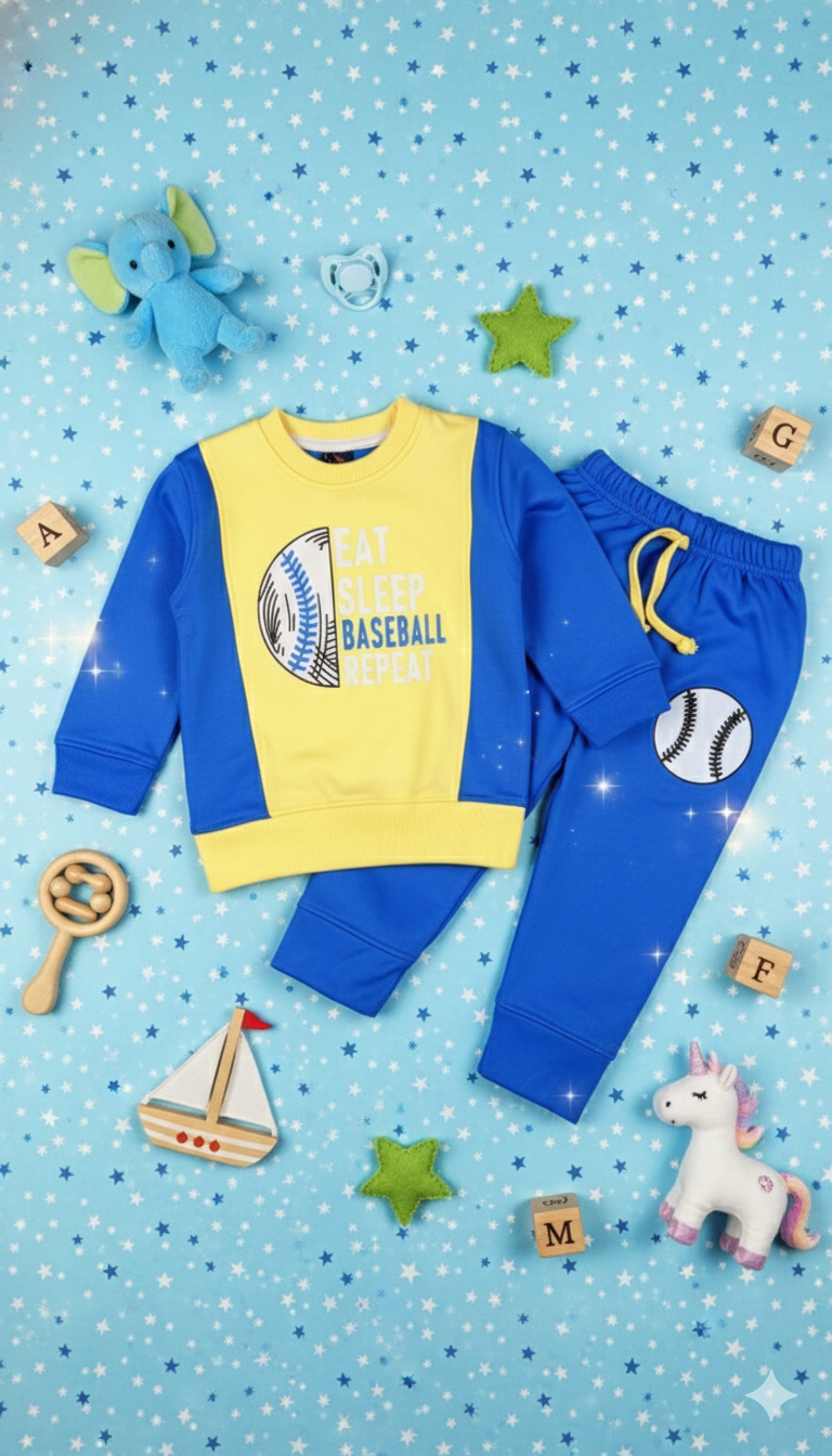 Boy's "Baseball Repeat" Sweat suit - Blue & Yellow