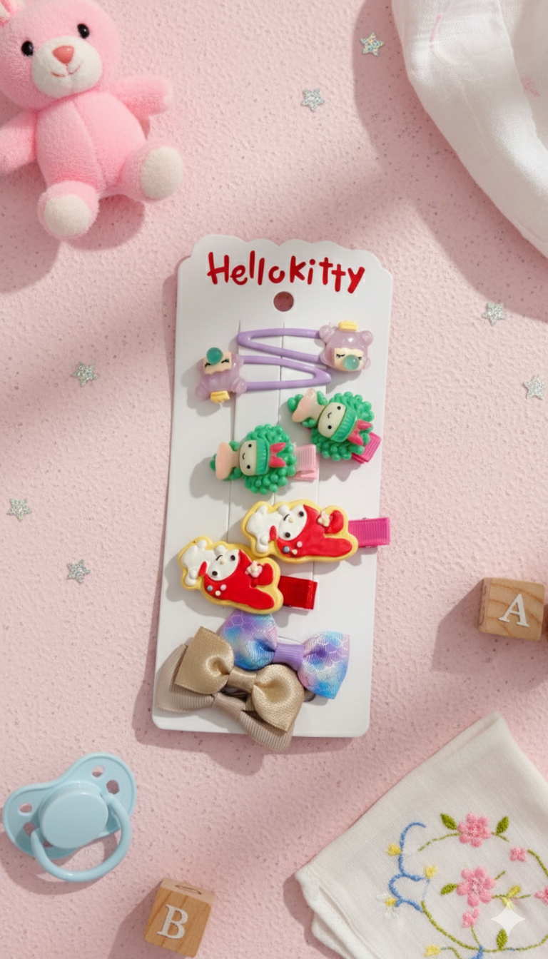 Assorted 'Hellokitty' Hair Clips and Bows Flat Lay