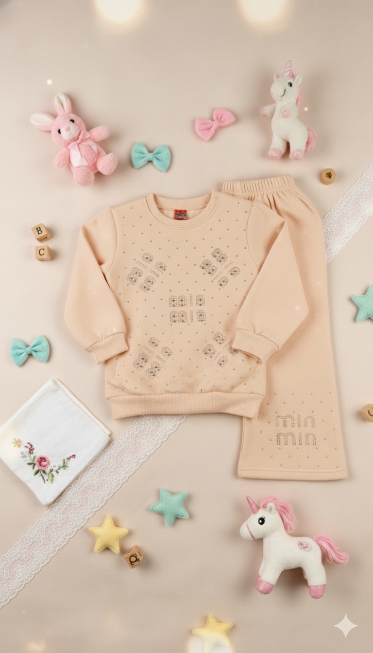 Cozy Fleece Girl's Rhinestone Sweatshirt & Pants