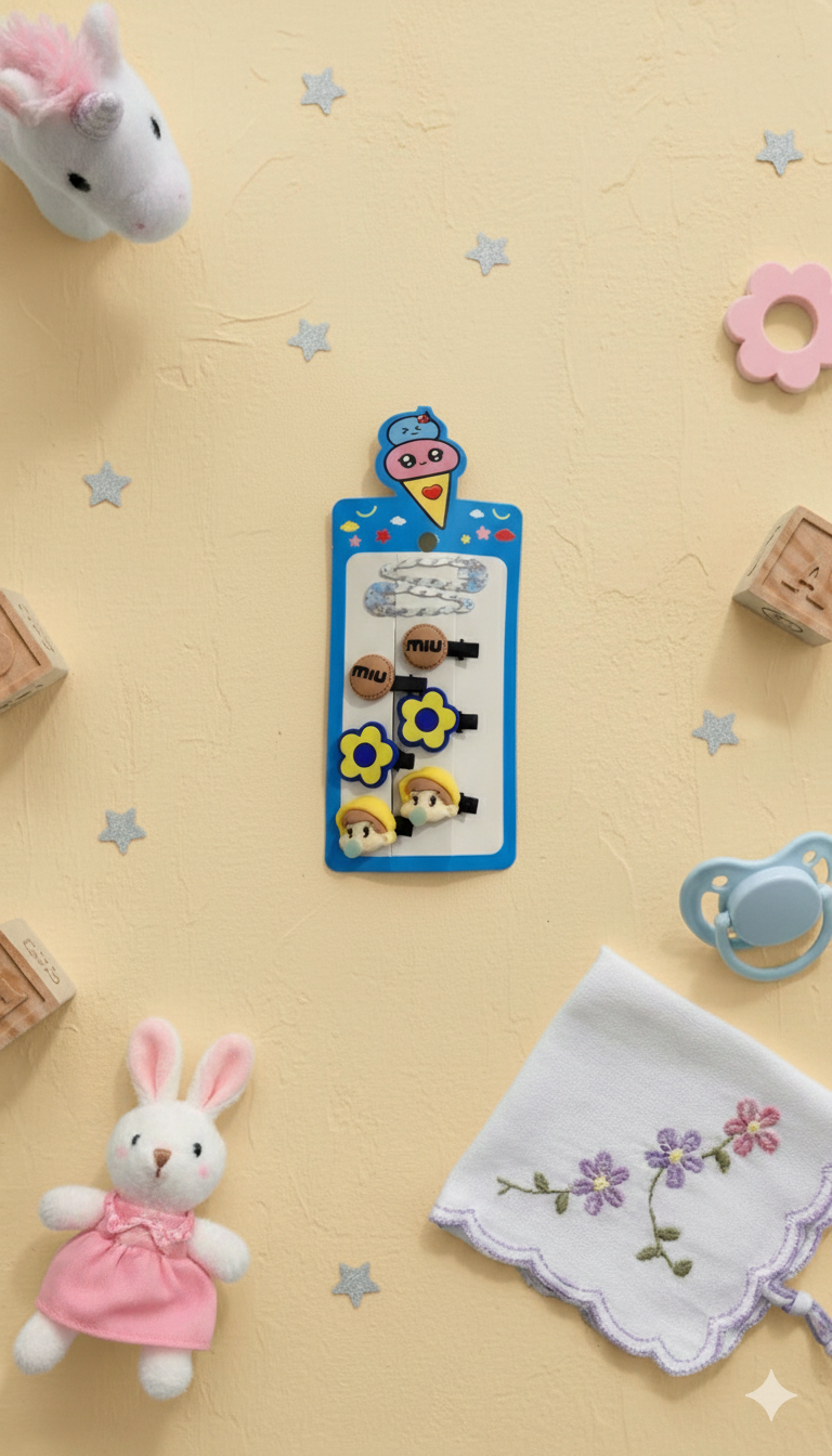 Children's Cartoon Hair Clip Set Flat Lay