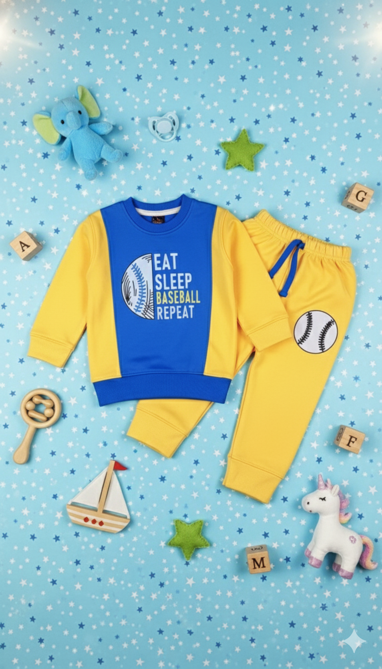Boy's "Baseball Repeat" Sweat suit - Blue & Yellow