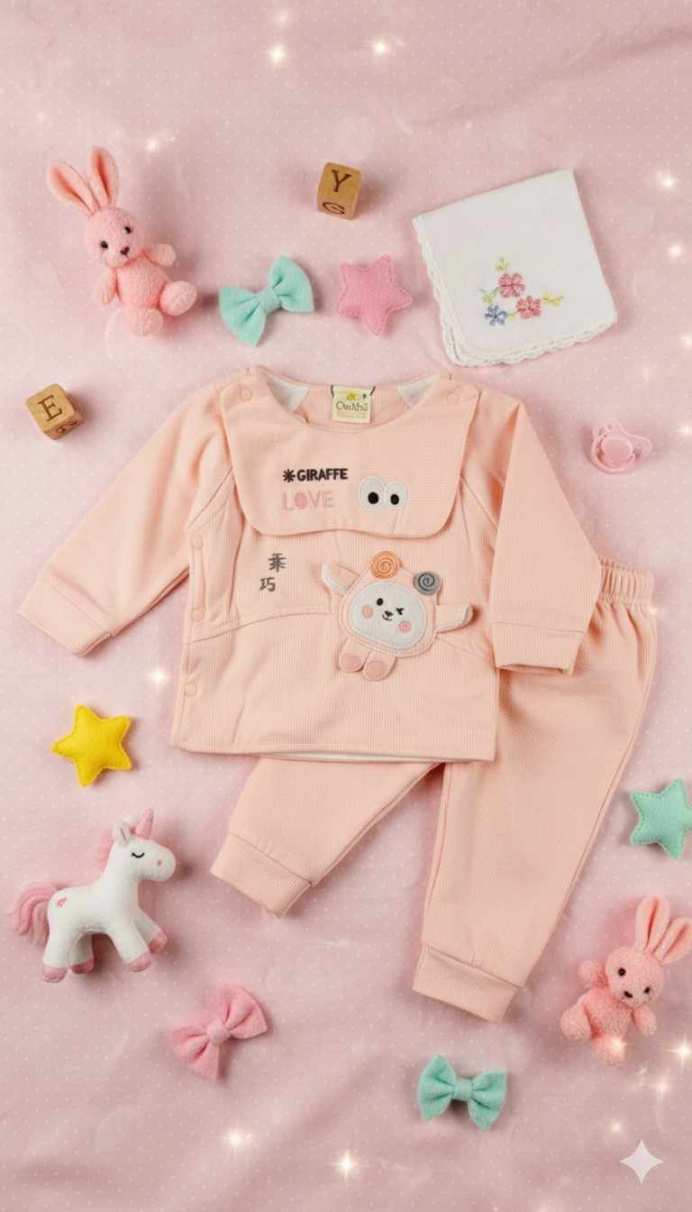 Small Baby "Giraffe" Velour Side-Snap Top & Pants