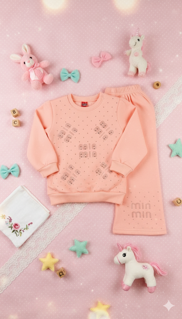 Cozy Fleece Girl's Rhinestone Sweatshirt & Pants