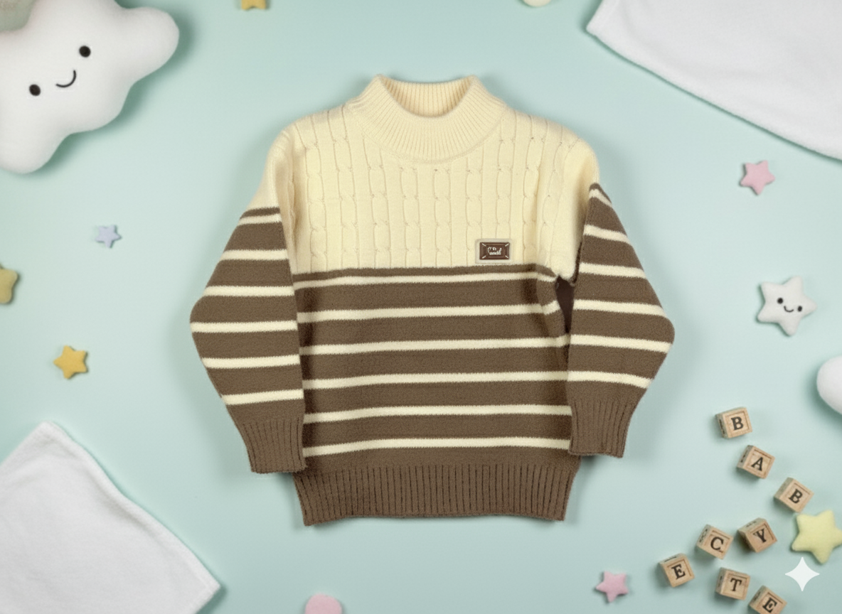 Brown & Cream Cable Knit Pullover
