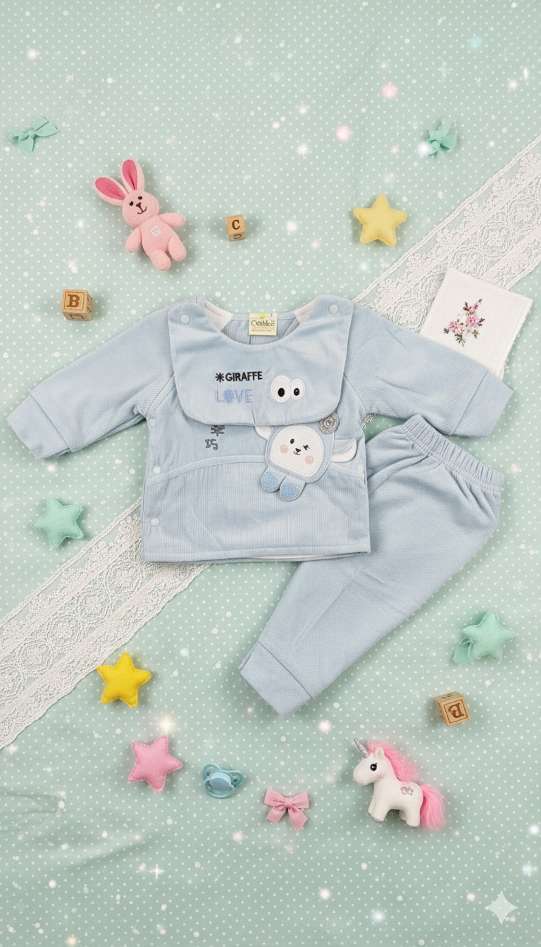Small Baby "Giraffe" Velour Side-Snap Top & Pants