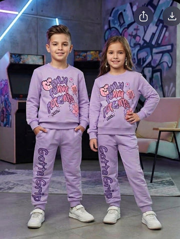 Premium Imported Winter Co-ord Set: Graphic Sweatshirt & Trousers for Kids