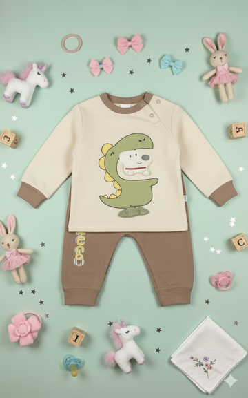 Baby Girl Dinosaur Bodysuit & Brown Pants Set