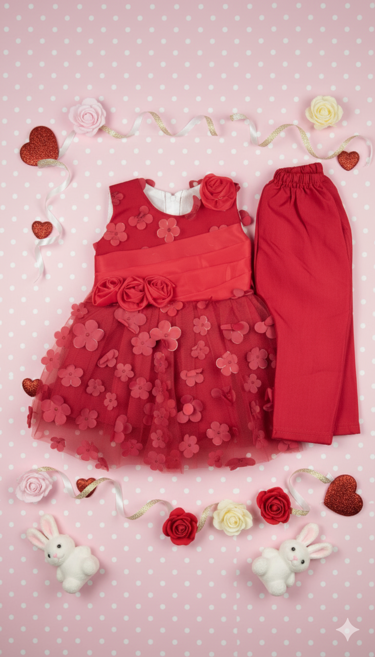 Girl's 3D Floral Party Dress Set