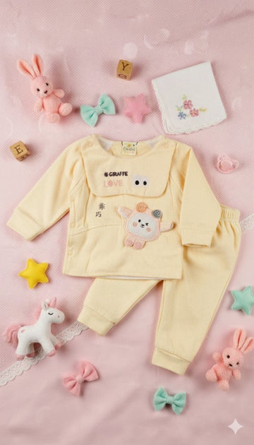 Small Baby "Giraffe" Velour Side-Snap Top & Pants