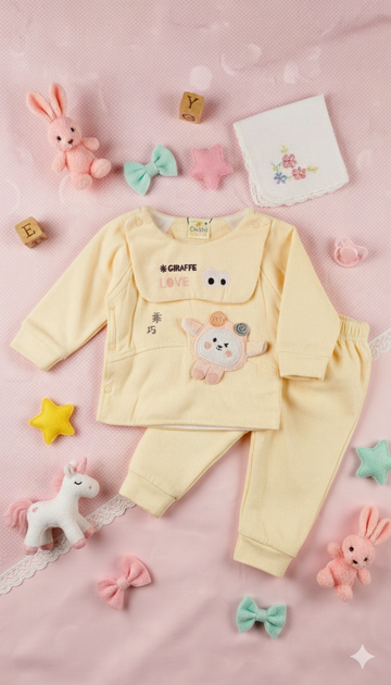 Small Baby "Giraffe" Velour Side-Snap Top & Pants