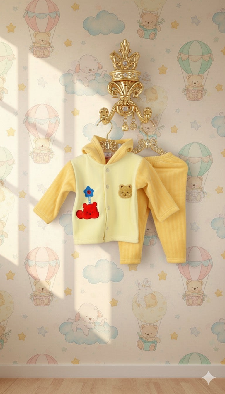 Plush Baby Outfit with Bear Appliqués