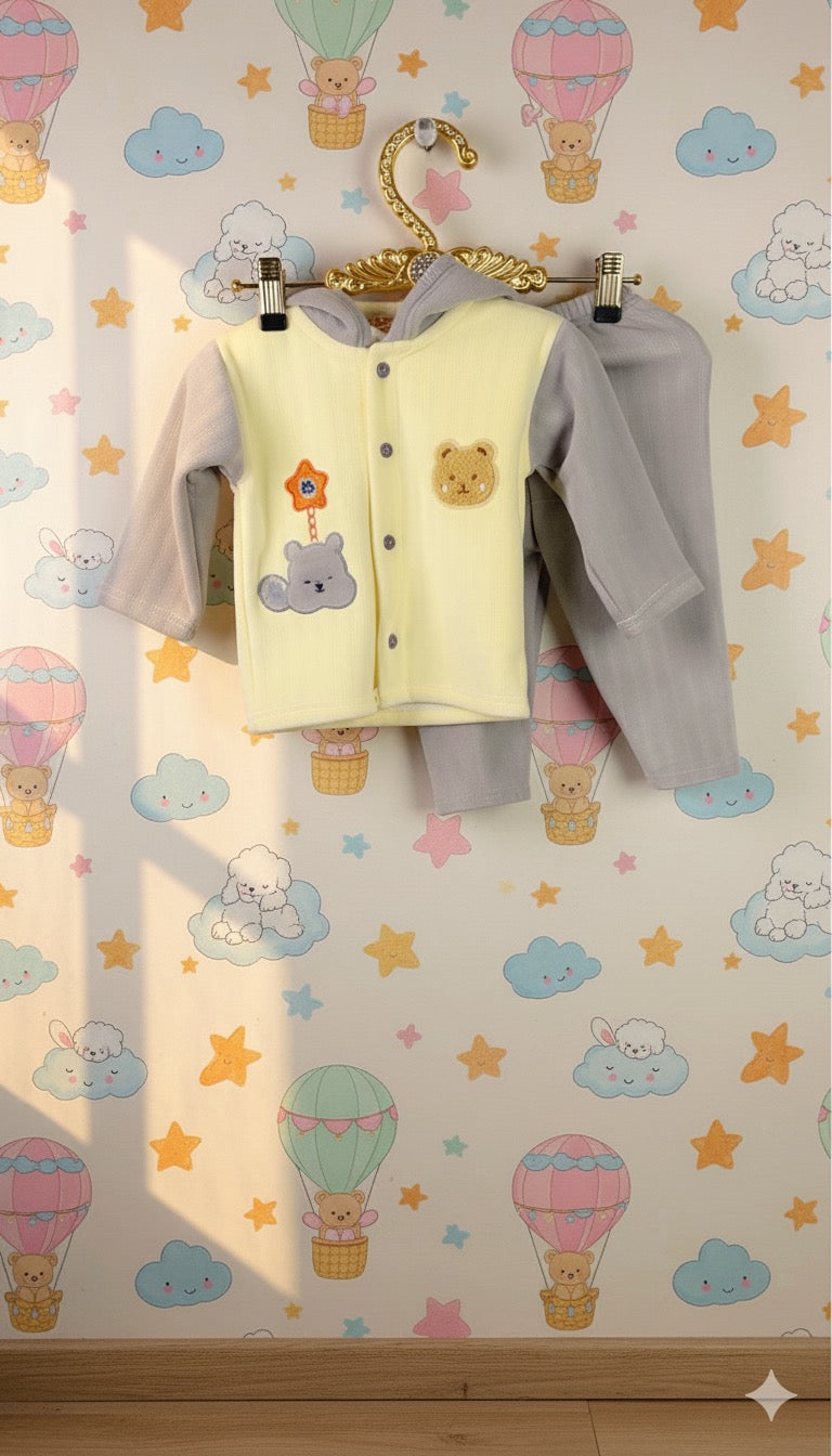 Plush Baby Outfit with Bear Appliqués