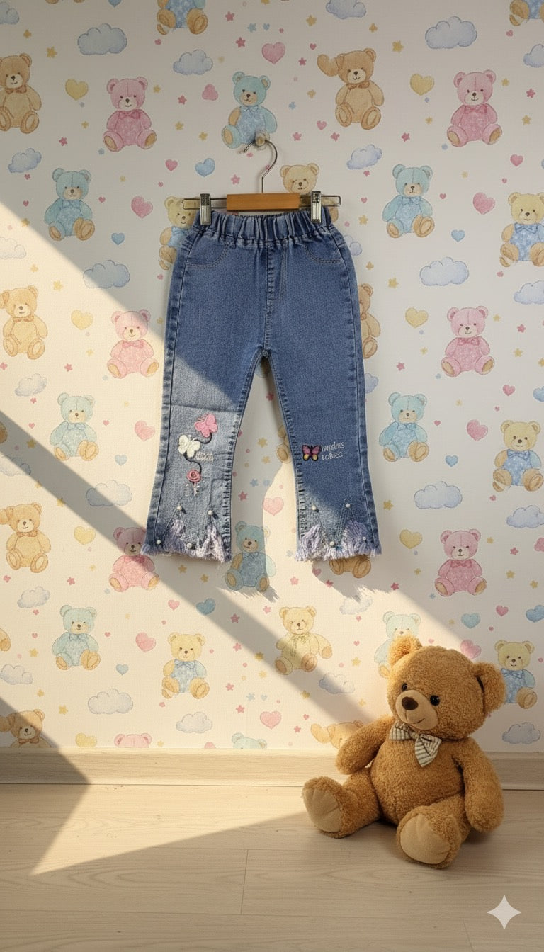 Girl's Embroidered Butterfly Flare Jeans