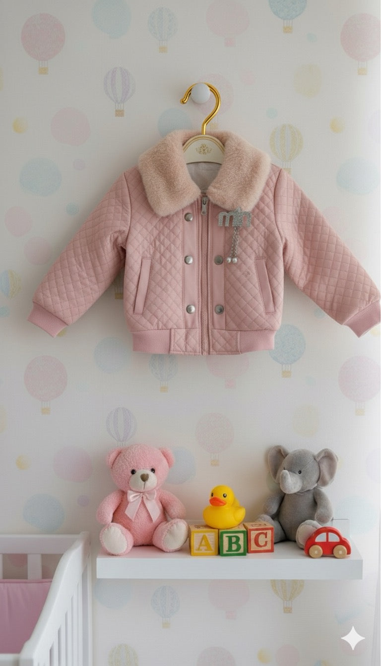 Stylish Pink Quilted Jacket with Faux Fur Collar