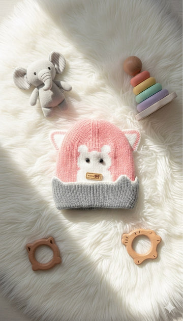 Pink and Grey Animal Face Hat