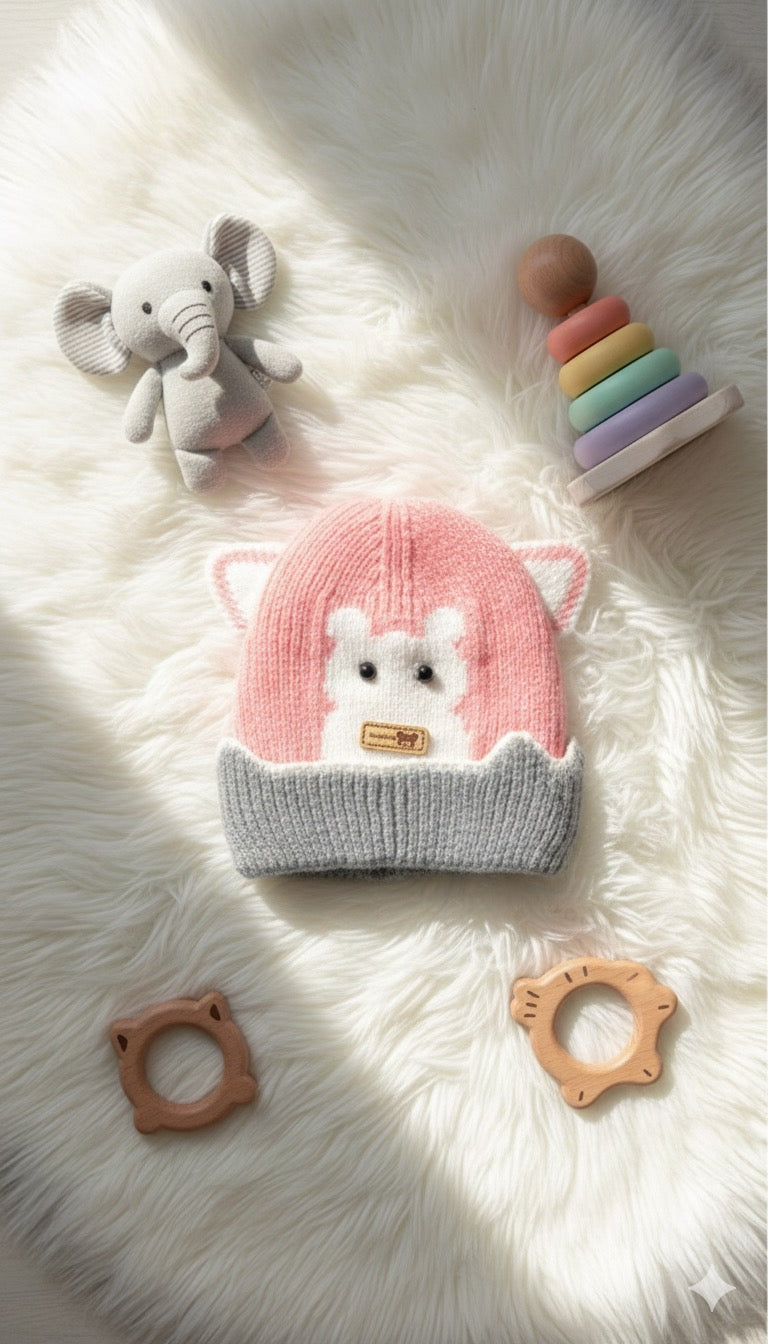 Pink and Grey Animal Face Hat