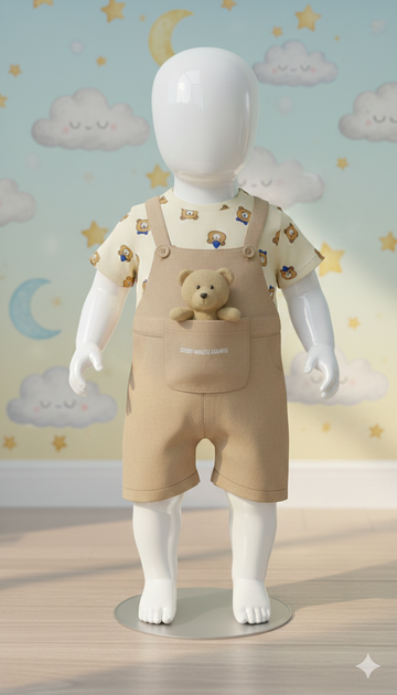 The "Little Gentleman" Suspender Romper with Teddy Bear