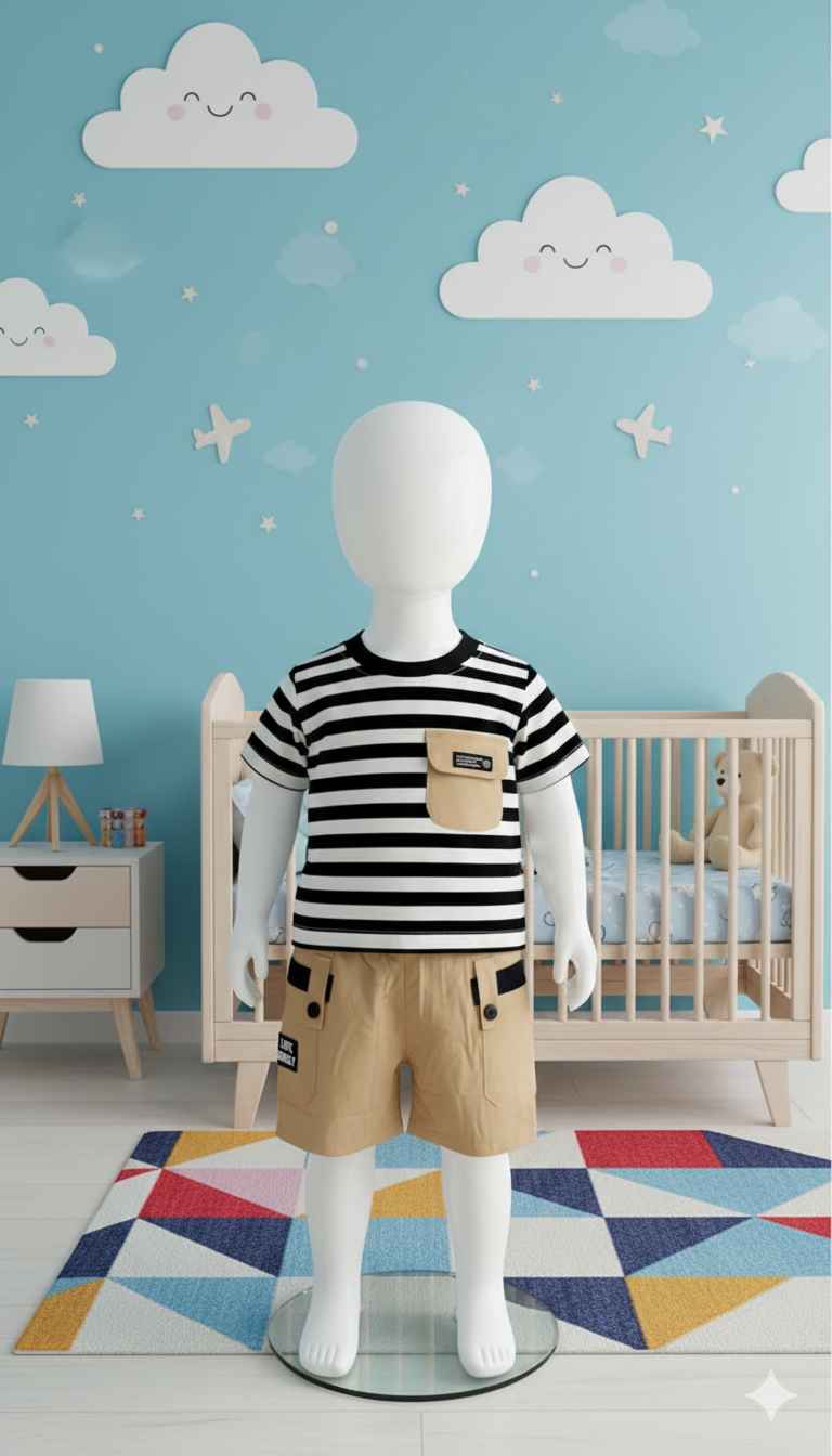 Imported Boys' Nautical Striped Utility Set – Khaki & Olive