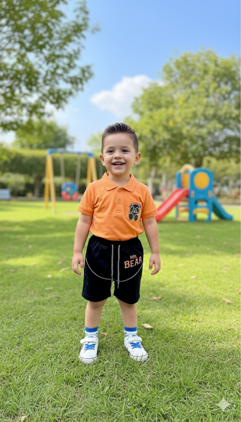 The "Mr. Bear" Playful Polo & Shorts Set