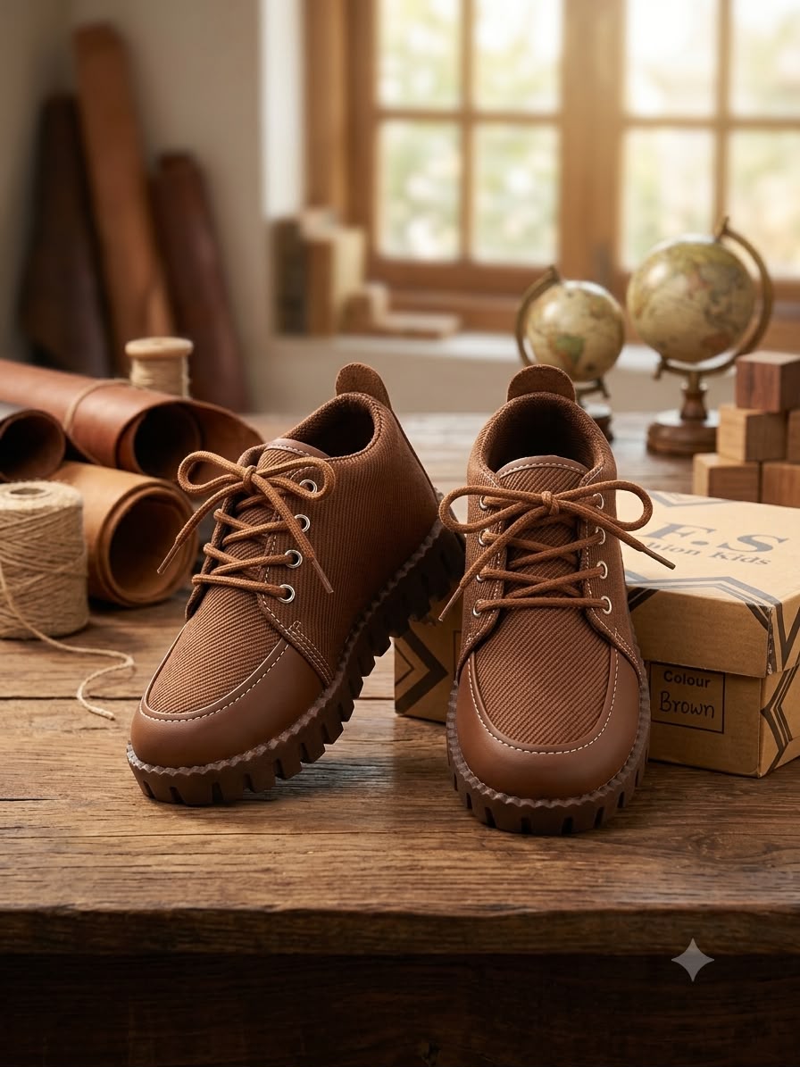 Kids' Winter Ankle Boots – Textured Lace-Up Fashion Footwear