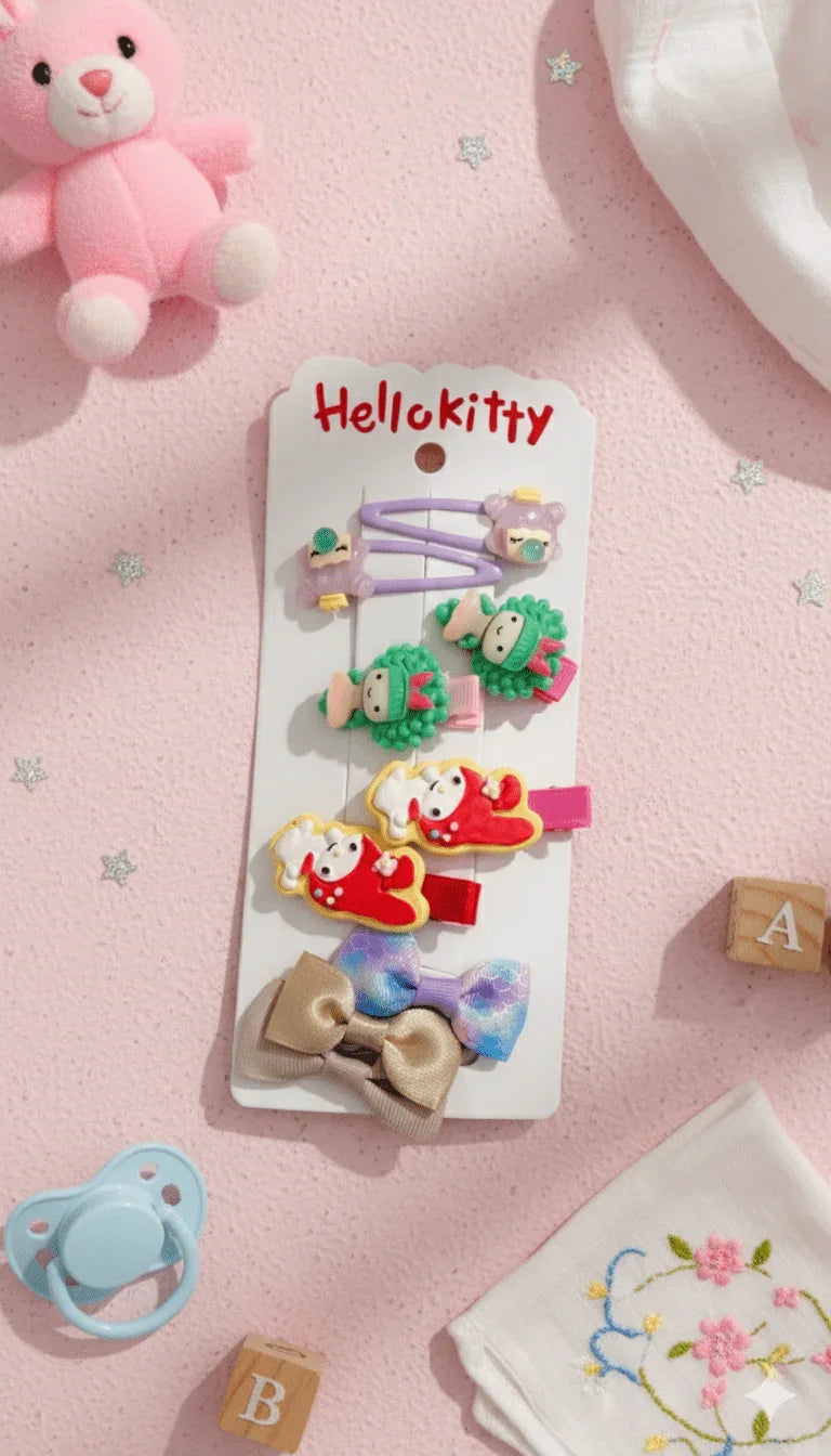 Assorted 'Hellokitty' Hair Clips and Bows Flat Lay - Kiddy Bloom