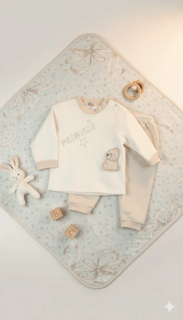 Baby 'Friend!' Bear Appliqué Suit 2 - Piece Set - Kiddy Bloom