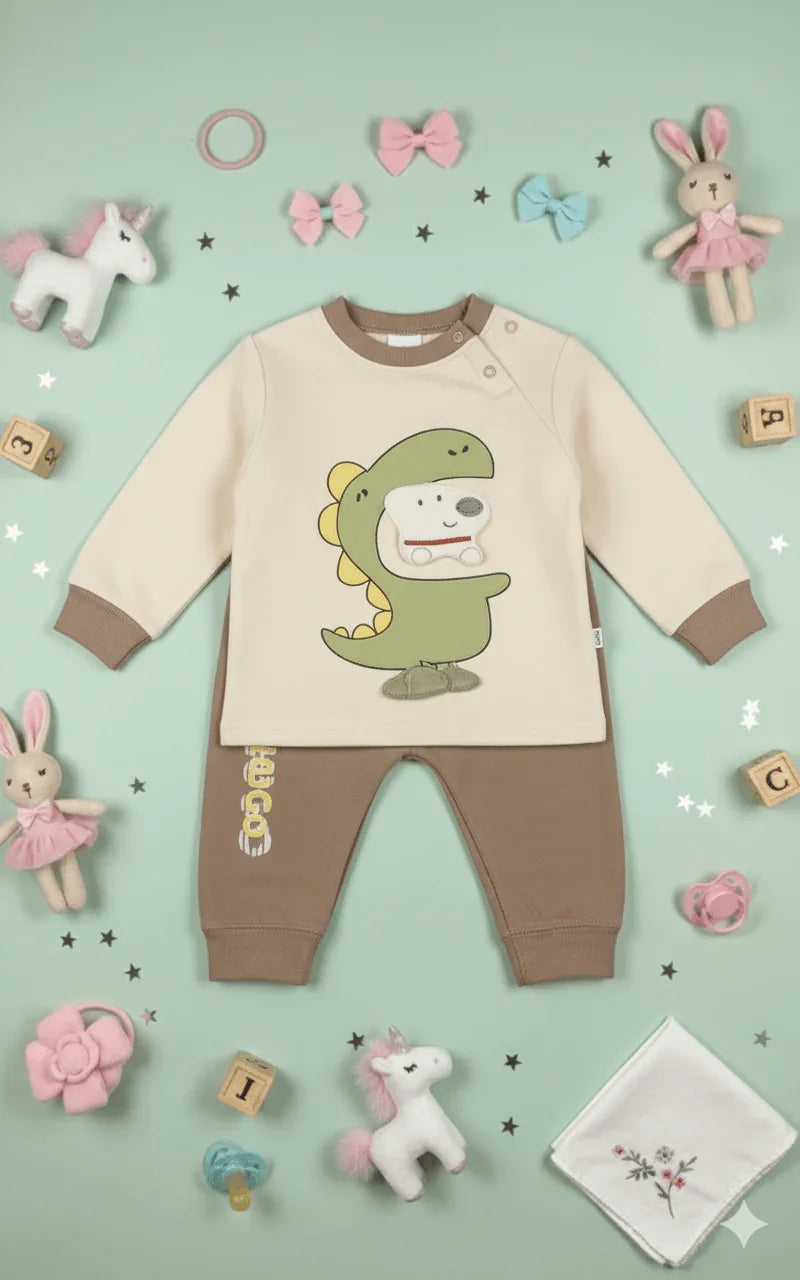 Baby Girl Dinosaur Bodysuit & Brown Pants Set - Kiddy Bloom