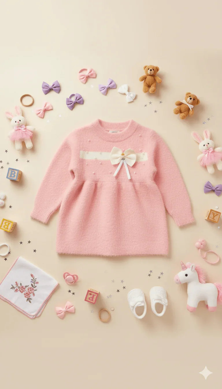 Baby Girls Fuzzy Sweater Dress - Kiddy Bloom