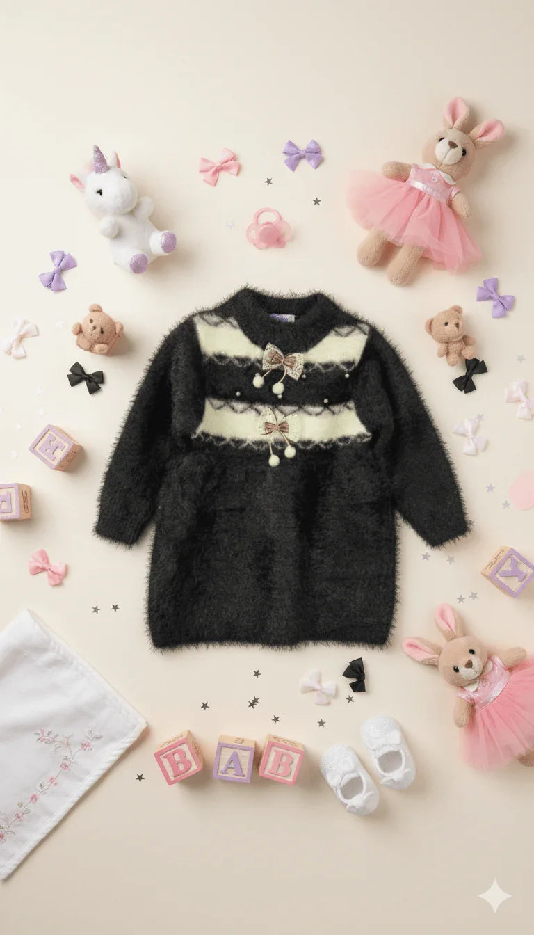 Baby Girls Fuzzy Sweater Dress - Kiddy Bloom