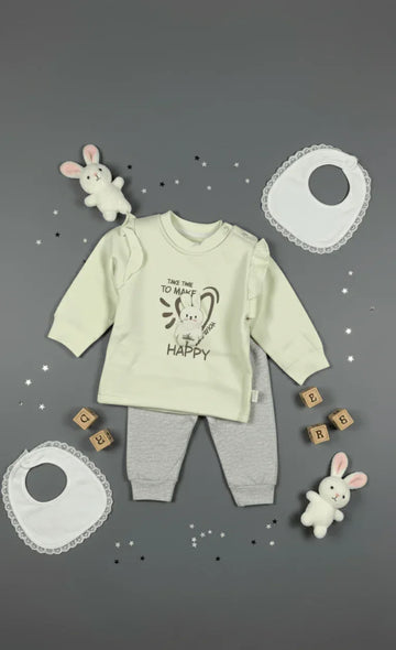 Baby Girl's Ruffle Top & Grey Pants Set