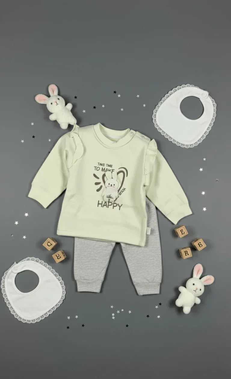 Baby Girl's Ruffle Top & Grey Pants Set