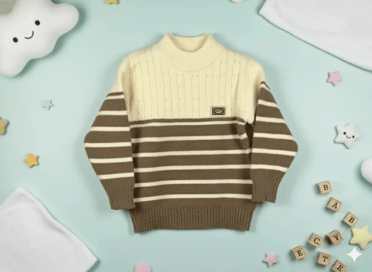 Brown & Cream Cable Knit Pullover - Kiddy Bloom