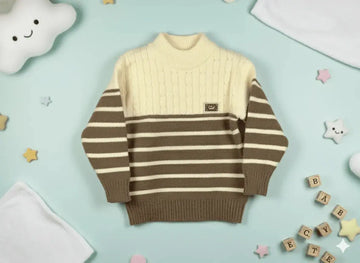 Brown & Cream Cable Knit Pullover - Kiddy Bloom