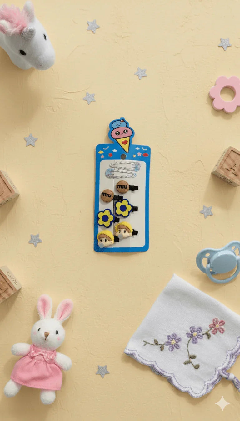 Children's Cartoon Hair Clip Set Flat Lay - Kiddy Bloom