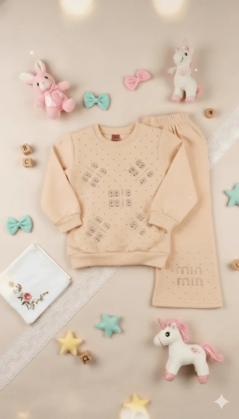 Cozy Fleece Girl's Rhinestone Sweatshirt & Pants