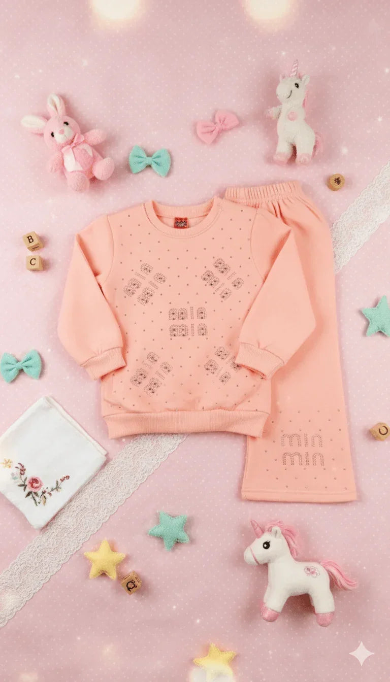 Cozy Fleece Girl's Rhinestone Sweatshirt & Pants