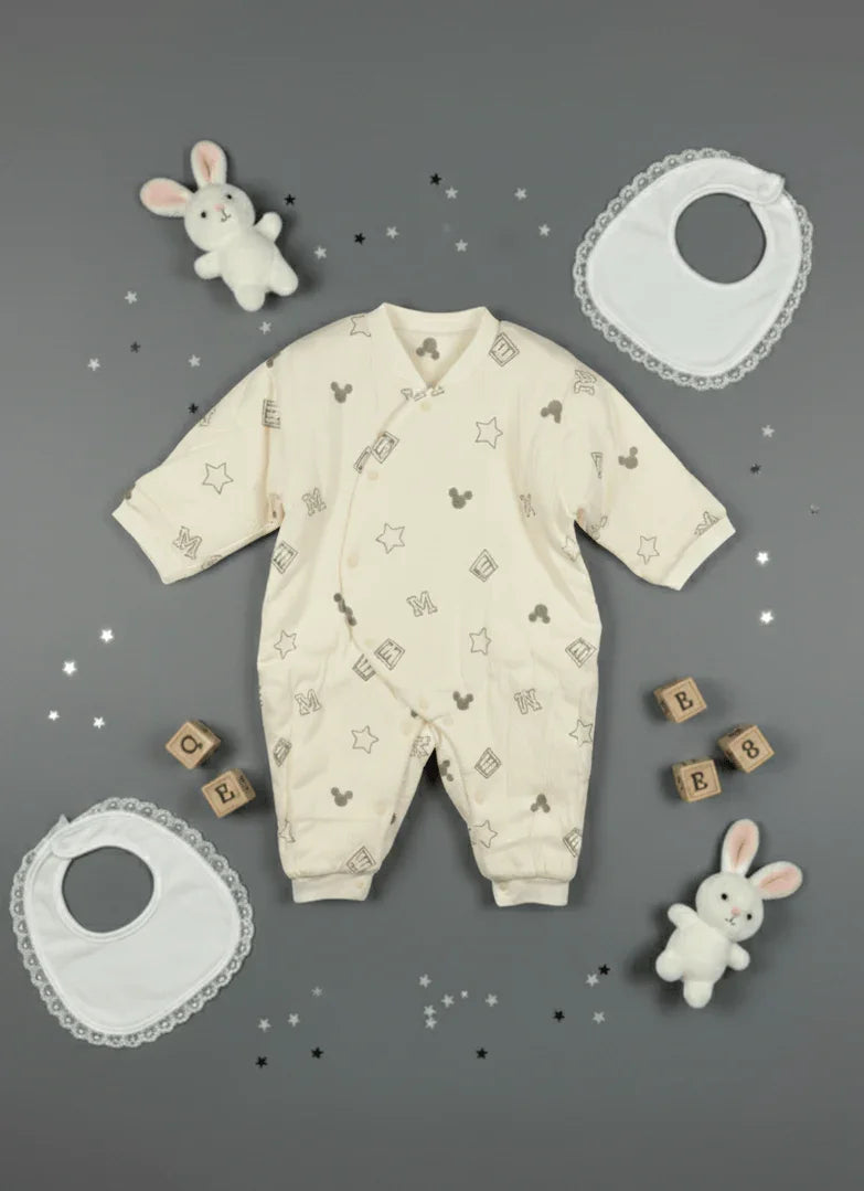 Cream Star & Mouse Print Jumpsuit - Kiddy Bloom