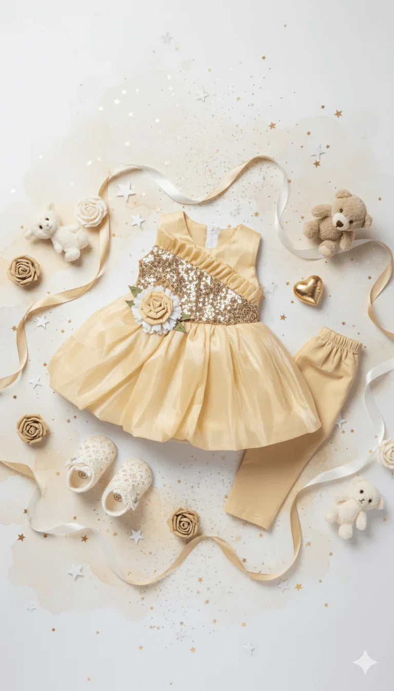 Girl's 3D Floral Party Dress Set - Kiddy Bloom