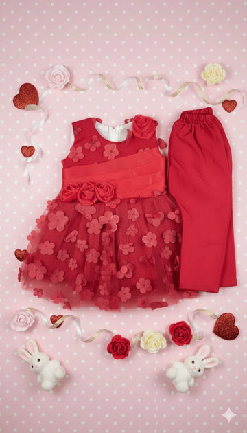 Girl's 3D Floral Party Dress Set - Kiddy Bloom