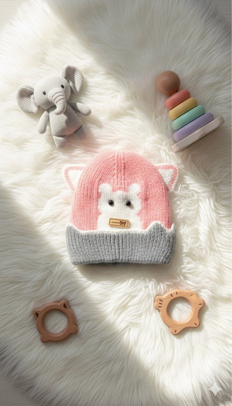 Pink and Grey Animal Face Hat - Kiddy Bloom