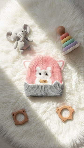 Pink and Grey Animal Face Hat - Kiddy Bloom