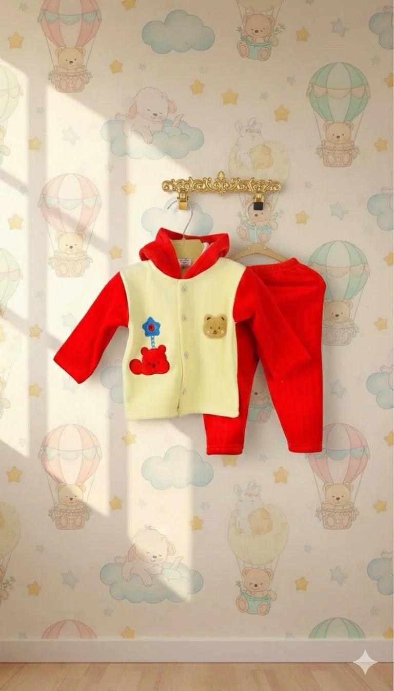 Plush Baby Outfit with Bear Appliqués - Kiddy Bloom