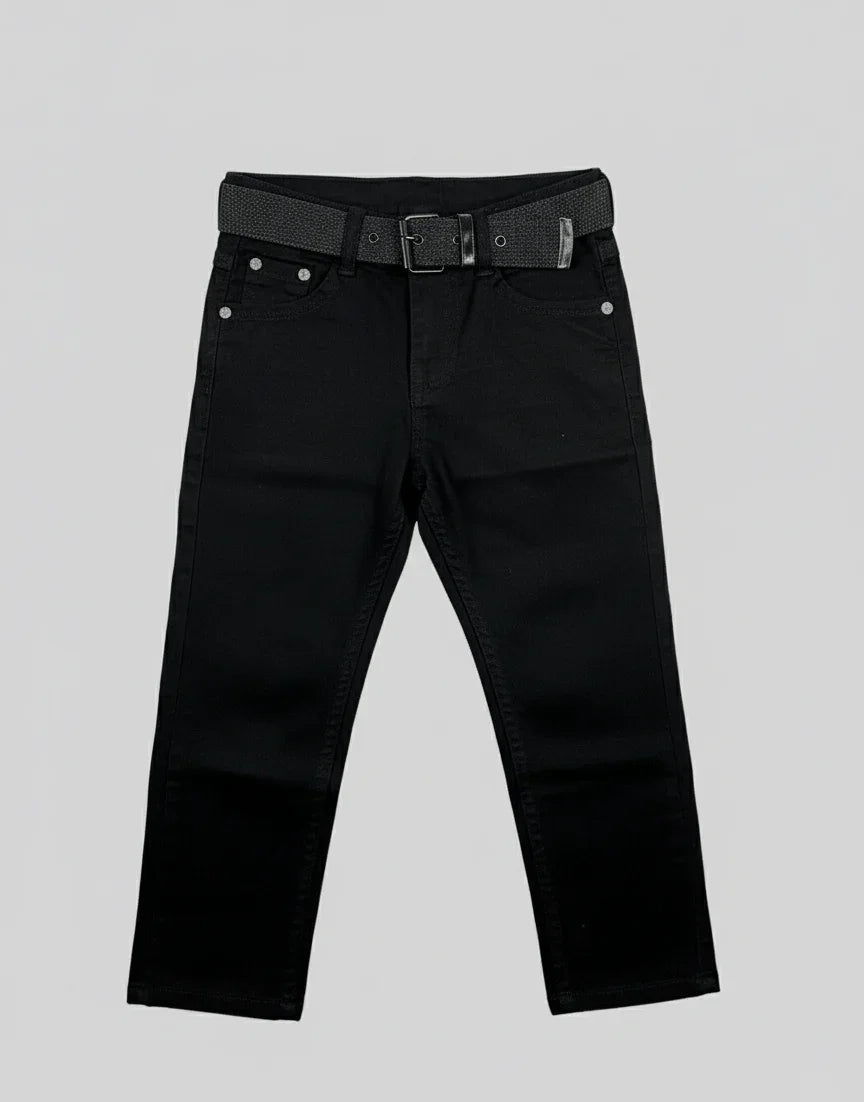 Premium Stretch Denim Jeans with Woven Belt - Kiddy Bloom