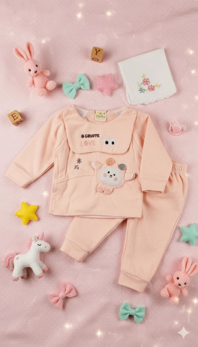 Small Baby "Giraffe" Velour Side - Snap Top & Pants - Kiddy Bloom
