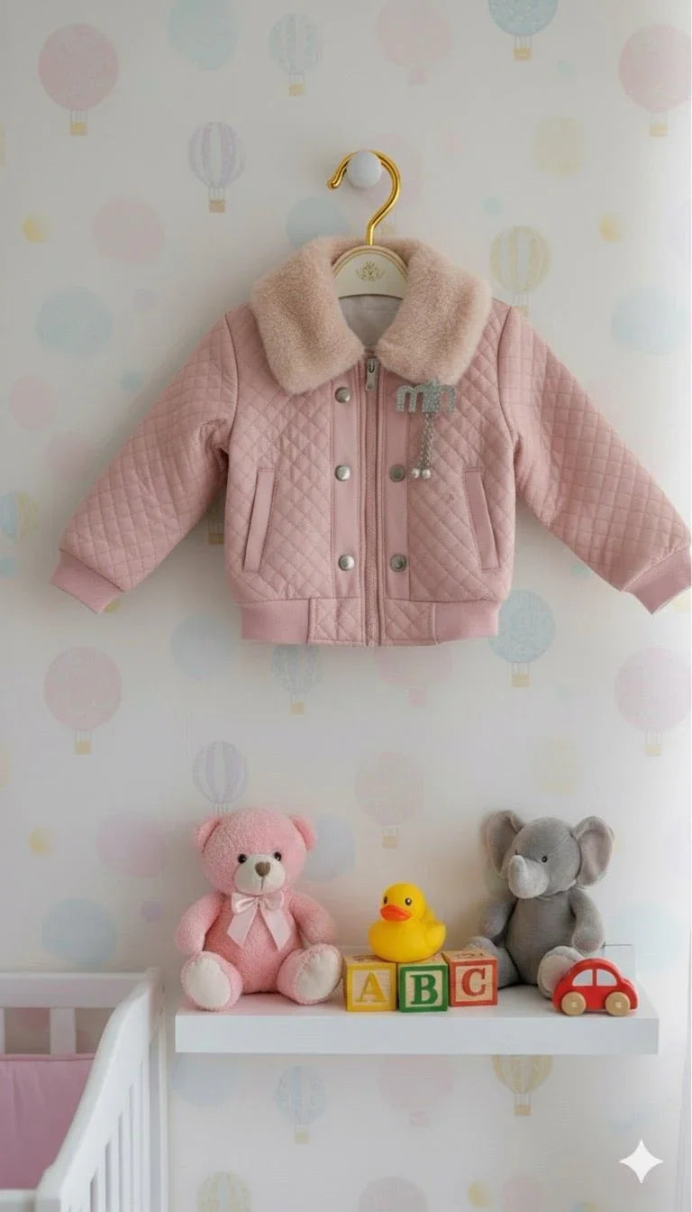 Stylish Pink Quilted Jacket with Faux Fur Collar - Kiddy Bloom